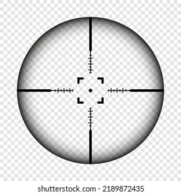 Vista de armas, alcance óptico de rifle de francotirador. Buscando visor de pistolas con cruz. Objetivo, símbolo de marca de disparo. Signo de objetivo militar, silueta. Elemento de interfaz de usuario de interfaz de juego. Ilustración del vector