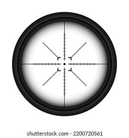 Weapon Sight, Sniper Rifle Optical Scope. Hunting Gun Viewfinder With Crosshair. Aim, Shooting Mark Symbol. Military Target Sign, Silhouette. Game Interface UI Element. Vector Illustration