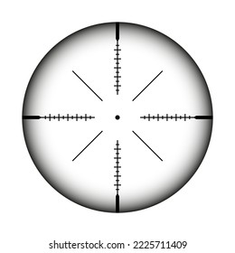 Vista de armas, alcance óptico de rifle de francotirador. Buscando visor de pistolas con cruz. Objetivo, símbolo de marca de disparo. Signo de objetivo militar, silueta. Elemento de interfaz de usuario de interfaz de juego. Ilustración del vector
