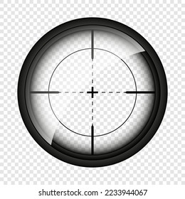 Weapon sight, sniper rifle optical scope. Hunting gun viewfinder with crosshair. Aim, shooting mark symbol. Military target sign, silhouette. Game interface UI element. Vector illustration