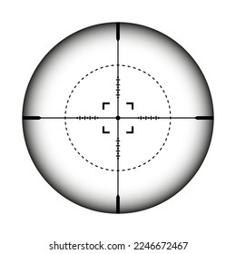 Weapon sight, sniper rifle optical scope. Hunting gun viewfinder with crosshair. Aim, shooting mark symbol. Military target sign, silhouette. Game interface UI element. Vector illustration