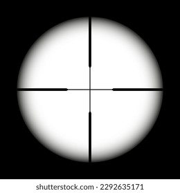 Vista de armas, alcance óptico de rifle de francotirador sobre fondo negro. Buscando visor de pistolas con cruz. Objetivo, símbolo de marca de disparo. Signo de objetivo militar, silueta. Elemento UI de juego. Ilustración del vector