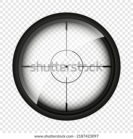 Weapon sight, sniper rifle optical scope. Hunting gun viewfinder with crosshair. Aim, shooting mark symbol. Military target sign, silhouette. Game interface UI element. Vector illustration