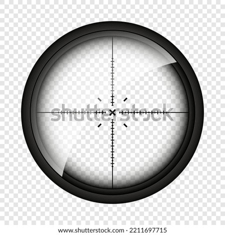 Weapon sight, sniper rifle optical scope. Hunting gun viewfinder with crosshair. Aim, shooting mark symbol. Military target sign, silhouette. Game interface UI element. Vector illustration