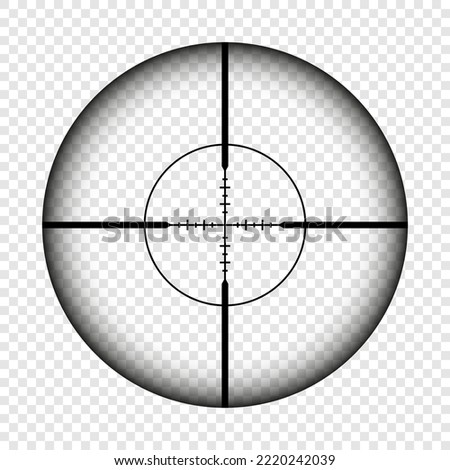 Weapon sight, sniper rifle optical scope. Hunting gun viewfinder with crosshair. Aim, shooting mark symbol. Military target sign, silhouette. Game interface UI element. Vector illustration