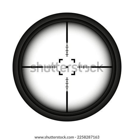 Weapon sight, sniper rifle optical scope. Hunting gun viewfinder with crosshair. Aim, shooting mark symbol. Military target sign, silhouette. Game interface UI element. Vector illustration