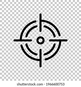 Weapon sight, target or crosshair, simple icon. Black editable linear symbol on transparent background