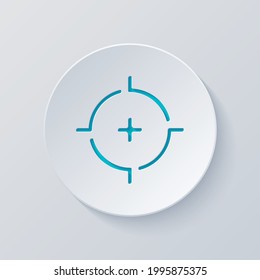 Vista de armas, objetivo o cruz, icono simple. Cortar círculo con capas grises y azules. Estilo de papel