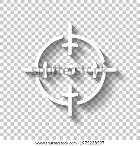 Weapon sight, target or crosshair, simple icon. White linear icon with editable stroke and shadow on transparent background