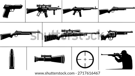 Weapon Silhouette Vector Set Firearms Rifles Handguns and Hunting Equipment Icons