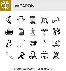 conjunto de iconos simples de armas. Contiene iconos tales como Armor, Boomerang, Ejes, Soldado, Spear, Arma, Arma, Arma de Batalla, Ammo, Espada, Scepter, Mammoth, Ejecutor, pueden ser usados para web, móvil y logo