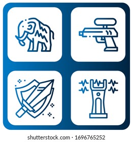 weapon simple icons set. Contains such icons as Mammoth, Water gun, Sword, Stun gun, can be used for web, mobile and logo