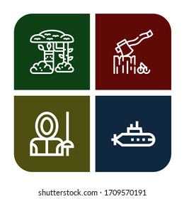 weapon simple icons set. Contains such icons as Camouflage, Axe, Fencer, Submarine, can be used for web, mobile and logo