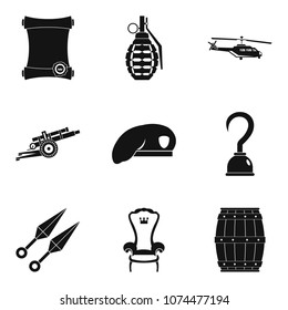 Weapon tool icons set. Simple set of 9 weapon tool vector icons for web isolated on white background