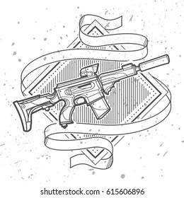 Weapon Vector design label, vintage logo. Gun, rifle.
