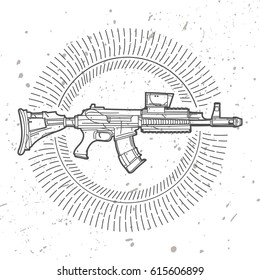 Weapon Vector design label, vintage logo. Gun, rifle.