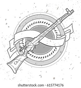 Weapon Vector design label, vintage logo. Gun, rifle.