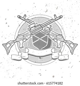 Weapon Vector design label, vintage logo. Gun, rifle.