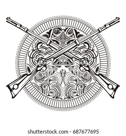Weapon vector design label, vintage logo, gun rifle