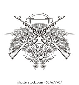 Weapon vector design label, vintage logo, gun rifle