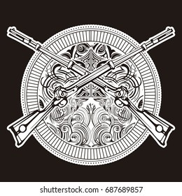 Weapon vector design label, vintage logo, black and white, sticker