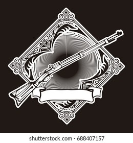 Weapon vector design label, vintage logo, black and white sticker