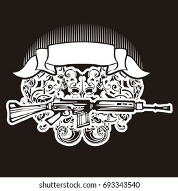 Weapon Vector design label, vintage logo. Gun, rifle.