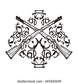 Weapon Vector design label, vintage logo. Gun, rifle.