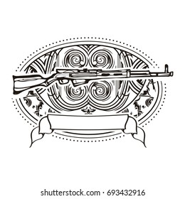Weapon Vector design label, vintage logo. Gun, rifle.