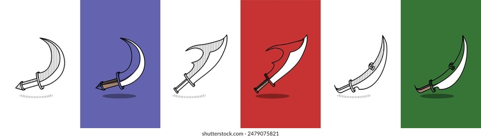 diseño de Vector de armas sobre fondo blanco, azul, verde y rojo. Vector de diseño de color y boceto