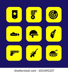 Weapon vector icon set. tank, radar, sniper and rifle