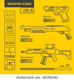 Weapon vector line icons. Design elements for interface.