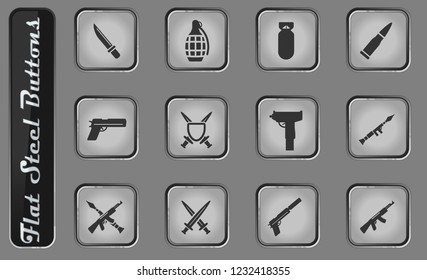 Weapon vector web icons on the flat steel buttons