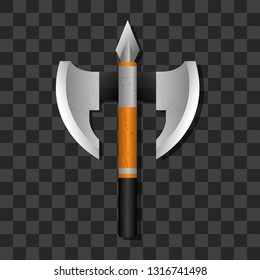 Weapon of war icon: double-edged ax realistic 3D Style and textured elements transparent background 