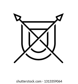 Weapon of war icon: Spear and shield with outlined style