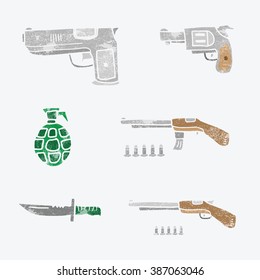 Weapon war object gun grenade knife set