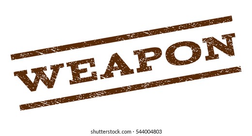 Weapon watermark stamp. Text tag between parallel lines with grunge design style. Rubber seal stamp with dust texture. Vector brown color ink imprint on a white background.