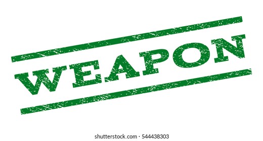 Weapon watermark stamp. Text tag between parallel lines with grunge design style. Rubber seal stamp with scratched texture. Vector green color ink imprint on a white background.