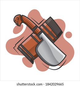 Weapon from West javan with Brown grip and used wooden scabbard on light brown liquid background