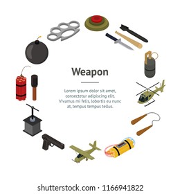 Weapons 3d Banner Card Circle Isometric View Defense Element for Web Design. Vector illustration of Weapon Military War