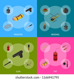 Weapons 3d Banner Set Isometric View Defense Element for Web Design. Vector illustration of Weapon Military War