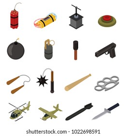 Weapons 3d Icons Set Isometric View Defense Element for Web Design. Vector illustration of Weapon Military War