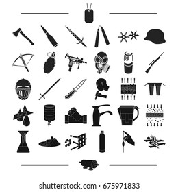 weapons, army, uniform and other web icon in black style.mesh, bolt, Tools, icons in set collection.