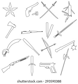 weapons and guns simple outline icons eps10