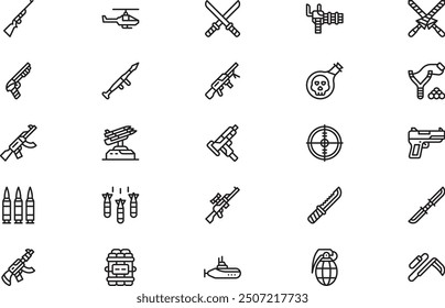 Weapons icons collection is a vector illustration with editable stroke.