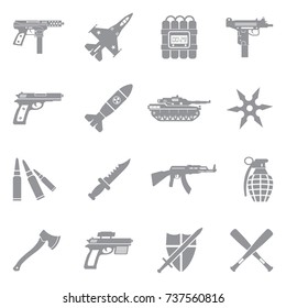 Weapons Icons. Gray Flat Design. Vector Illustration. 