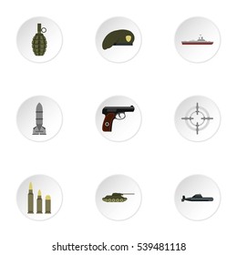 Weapons icons set. Flat illustration of 9 weapons vector icons for web