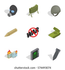 Weapons icons set. Isometric 3d illustration of 9 weapon vector icons for web