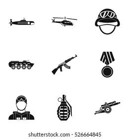 Weapons icons set. Simple illustration of 9 weapons vector icons for web
