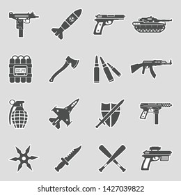 Weapons Icons. Sticker Design. Vector Illustration.